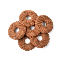 Chocolate Biscuit Rings Isolated, Black Cookie Circles, Dark Soft Biscuits, Round Butter Cookies