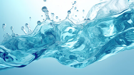 Blue water splash on white background. Liquid drips scattered.