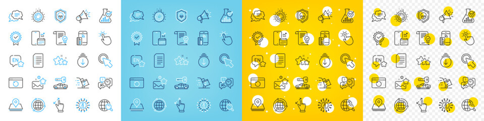 Vector icons set of Time management, Touchpoint and Click here line icons pack for web with Internet search, Stars, Approved agreement outline icon. Info, Delivery cart. Vector