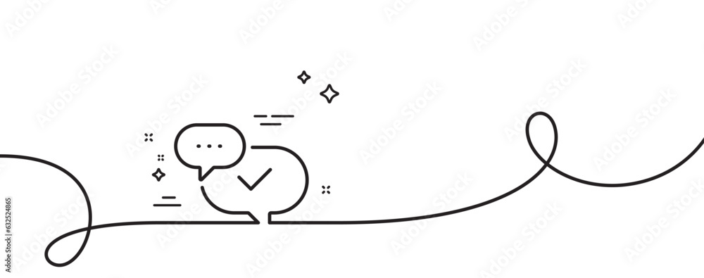 Aufkleber check mark line icon. continuous one line with curl. approved sign. speech bubble chat symbol. appro