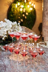 Martini glasses are in the form of a slide. Holiday decoration