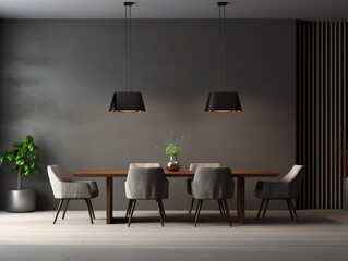 Modern interior design of apartment, dining room with table and chairs generative ai