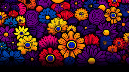 Fototapeta na wymiar Floral art collage with modern exotic and retro-style colors and shapes. For wall art, covers, interior decor, and backgrounds.