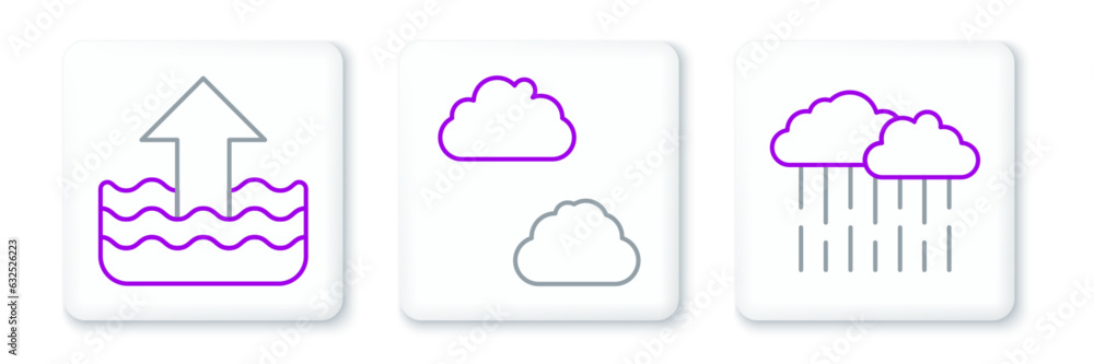 Wall mural set line cloud with rain, rise water level and icon. vector