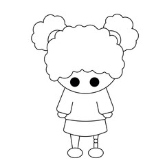 Cartoon cute African girl with prosthetic leg in black and white