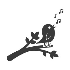Singing bird on a tree glyph icon isolated on white background.Vector illustration.