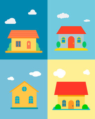 color vector illustration depicting a set of different houses in a cartoon style, for the design of other illustrations and scenes