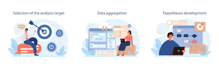 Predictive analytics set. Process of using data to forecast future outcome.