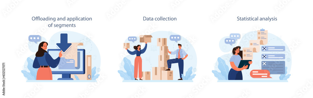 Poster predictive analytics set. process of using data to forecast future outcome.