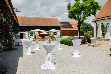 Tall tables at a wedding reception