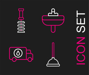 Set line Rubber plunger, Plumber service car, Washbasin and Toilet brush icon. Vector