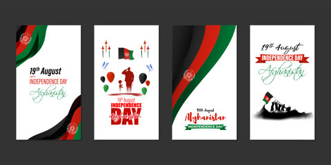 Vector illustration of Afghanistan Independence Day social media story feed set mockup template