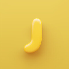 3D Yellow letter J with a glossy surface on a yellow background .