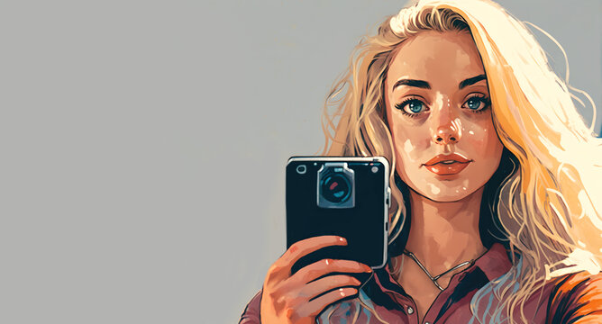 Selfie photo blonde woman graphic illustration