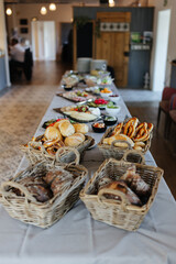 Buffet with salads, meats, and cheeses at a German wedding reception