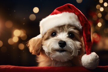Yorkshire Terrier christmas dog in santa hat