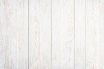 Fototapeta premium Texture of white wooden background. Light wallpaper with old crack texture. Vintage decorative nature wall concept, scratch surface mockup. Abstract vertical grunge backdrop. Top view, copy space