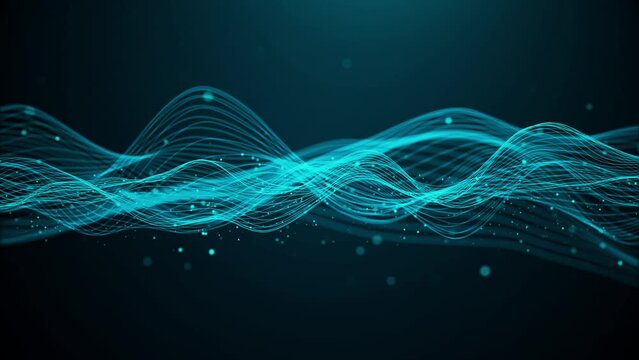 abstract wave motion Flow wave mesh pattern mesh line on dark 4K 3D background. Modern futuristic design for background. Digital cyberspace, high tech, technology. data network and cyber security