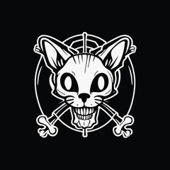 cat Halloween  skull bone skeleton symbol cartoon icon logo design