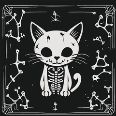 cat Halloween kitten skull bone skeleton symbol icon logo design
