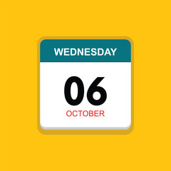 october 06 wednesday icon with yellow background, calender icon