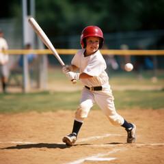 caucasian boy playing baseball in little league