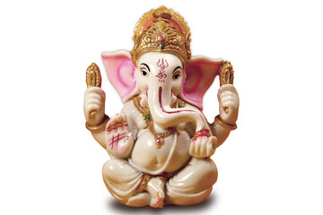 Hindu God Ganesha also known as Ganapati Bappa statue or idol with white background.