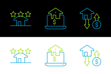 Set line House with dollar, Real estate and Online real icon. Vector