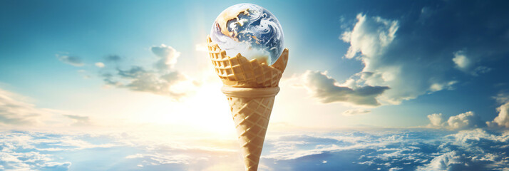 earth globe in an ice cream cone - obrazy, fototapety, plakaty