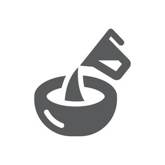 Mixing bowl and measuring cup vector icon. Adding, cooking fill symbol.