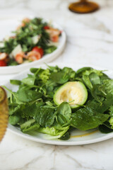 Healthy leaf salad with avocado