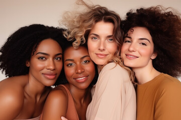 Obraz premium diversity, solidarity, self love, and body positive concept. portraits of multi ethnic women. generative AI