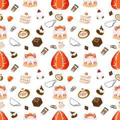 Wrapping paper decorating by cake strawberry coffee cup for background and texture concept