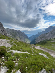 View from the Zugspitze Hike path back to the H&ouml;llental canyon landscape