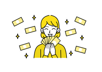 大金を手にした女性