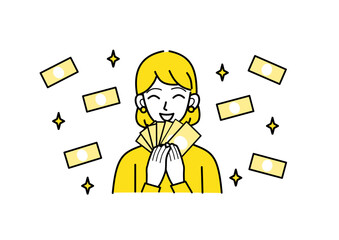 大金を手にした女性