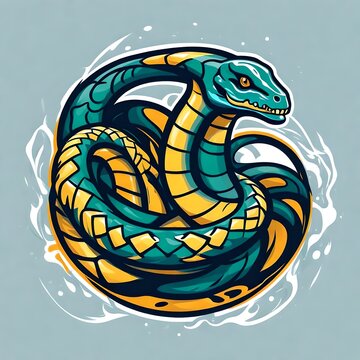 An abstract logo for a business or sports team featuring a caricature of a snake that is suitable for a t-shirt graphic.