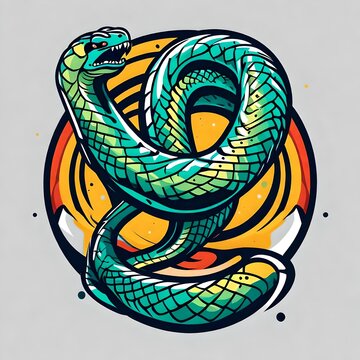 An abstract logo for a business or sports team featuring a caricature of a snake that is suitable for a t-shirt graphic.