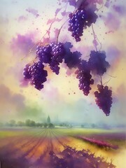 Grape field landscape. AI generated illustration