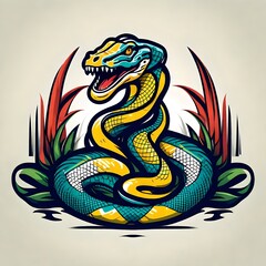 An abstract logo for a business or sports team featuring a caricature of a snake that is suitable for a t-shirt graphic.