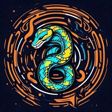 An abstract logo for a business or sports team featuring a caricature of a snake that is suitable for a t-shirt graphic.