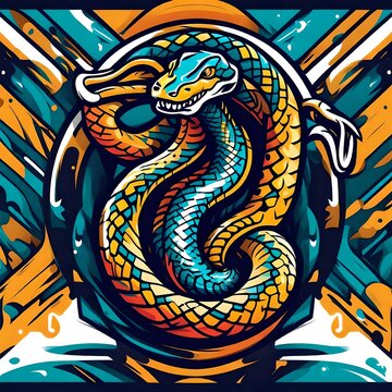 An abstract logo for a business or sports team featuring a caricature of a snake that is suitable for a t-shirt graphic.