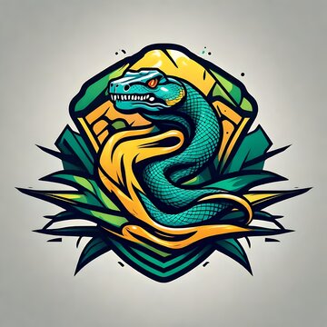 An abstract logo for a business or sports team featuring a caricature of a snake that is suitable for a t-shirt graphic.