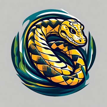 An abstract logo for a business or sports team featuring a caricature of a snake that is suitable for a t-shirt graphic.