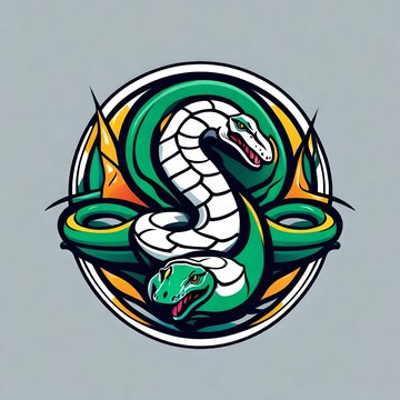 An abstract logo for a business or sports team featuring a caricature of a snake that is suitable for a t-shirt graphic.
