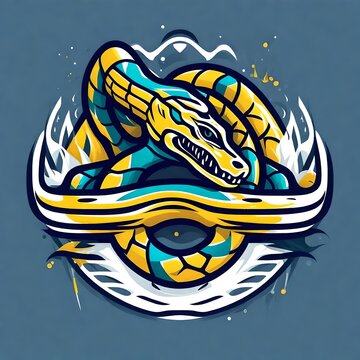 An abstract logo for a business or sports team featuring a caricature of a snake that is suitable for a t-shirt graphic.