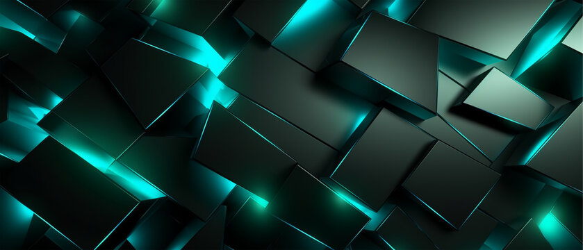 3d realistic geometric abstract background with green lights. generative ai