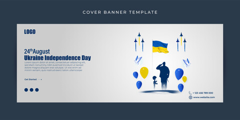 Obraz na płótnie Canvas Vector illustration of Ukraine Independence Day Facebook cover banner mockup Template