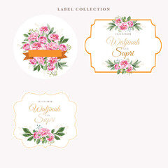 watercolor peony label vintage design