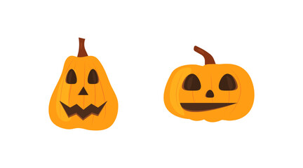 Set of halloween pumpkins on a white background.
The main symbol of the holiday Happy Halloween. Orange pumpkin, Jack-o'-lantern.
Flat vector illustration eps 10.